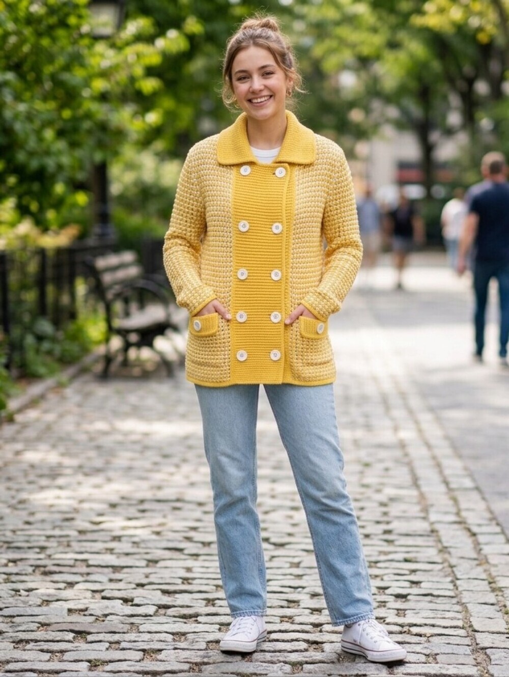 Escada Sport Yellow Virgin Wool Blend Double Breasted Knit Cardigan Sweater Lg